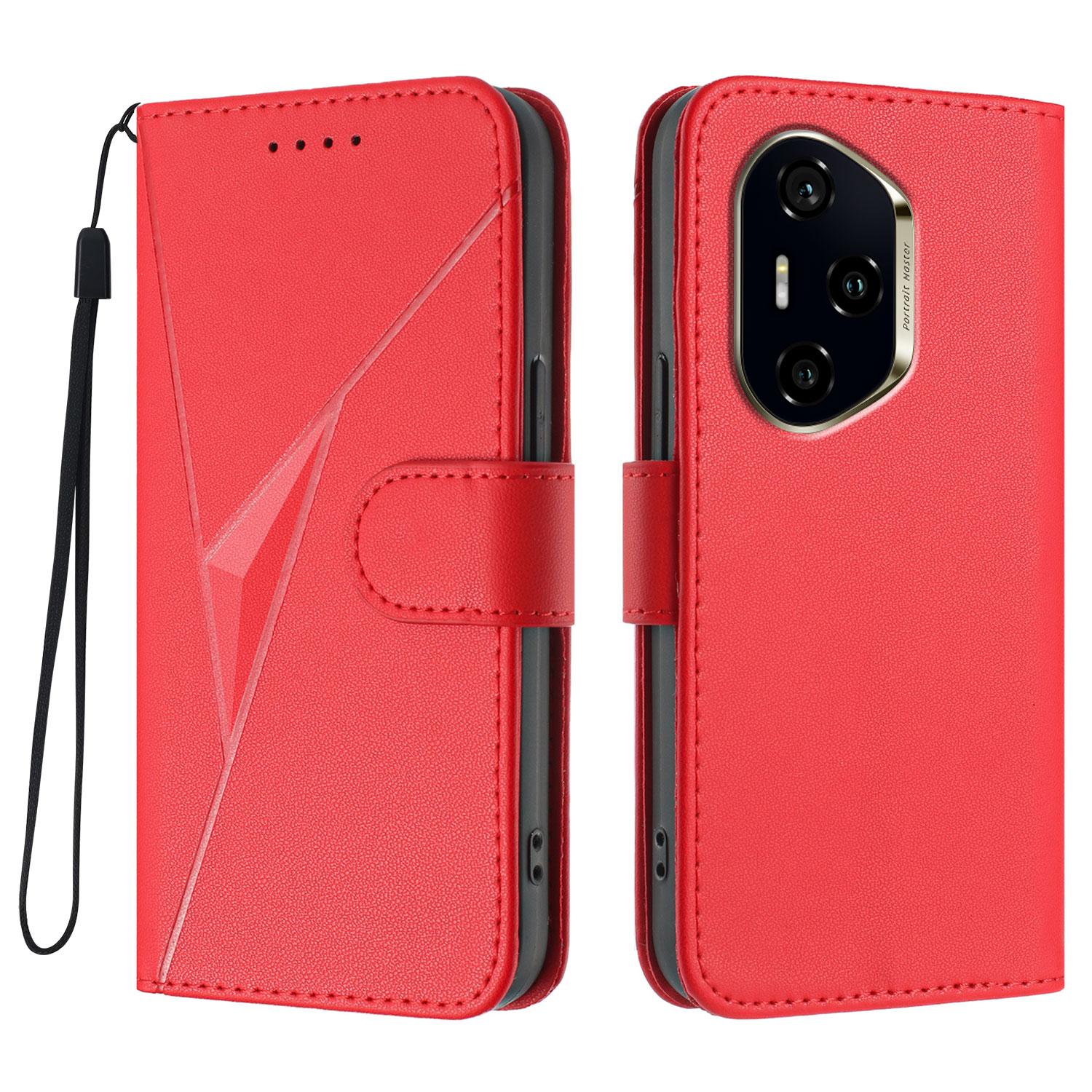 For Honor 300 Ultra/Honor 300 Pro Case Triangle Imprint Leather Phone Cover with Lanyard A
