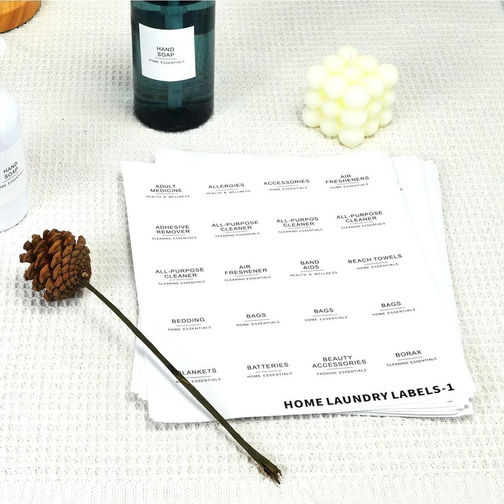 540 PCS Bathroom Home Laundry Labels for Organizing with DIY Blank Labels, Preprinted Minimalist Waterproof Oil Resistant Stickers for Bathroom