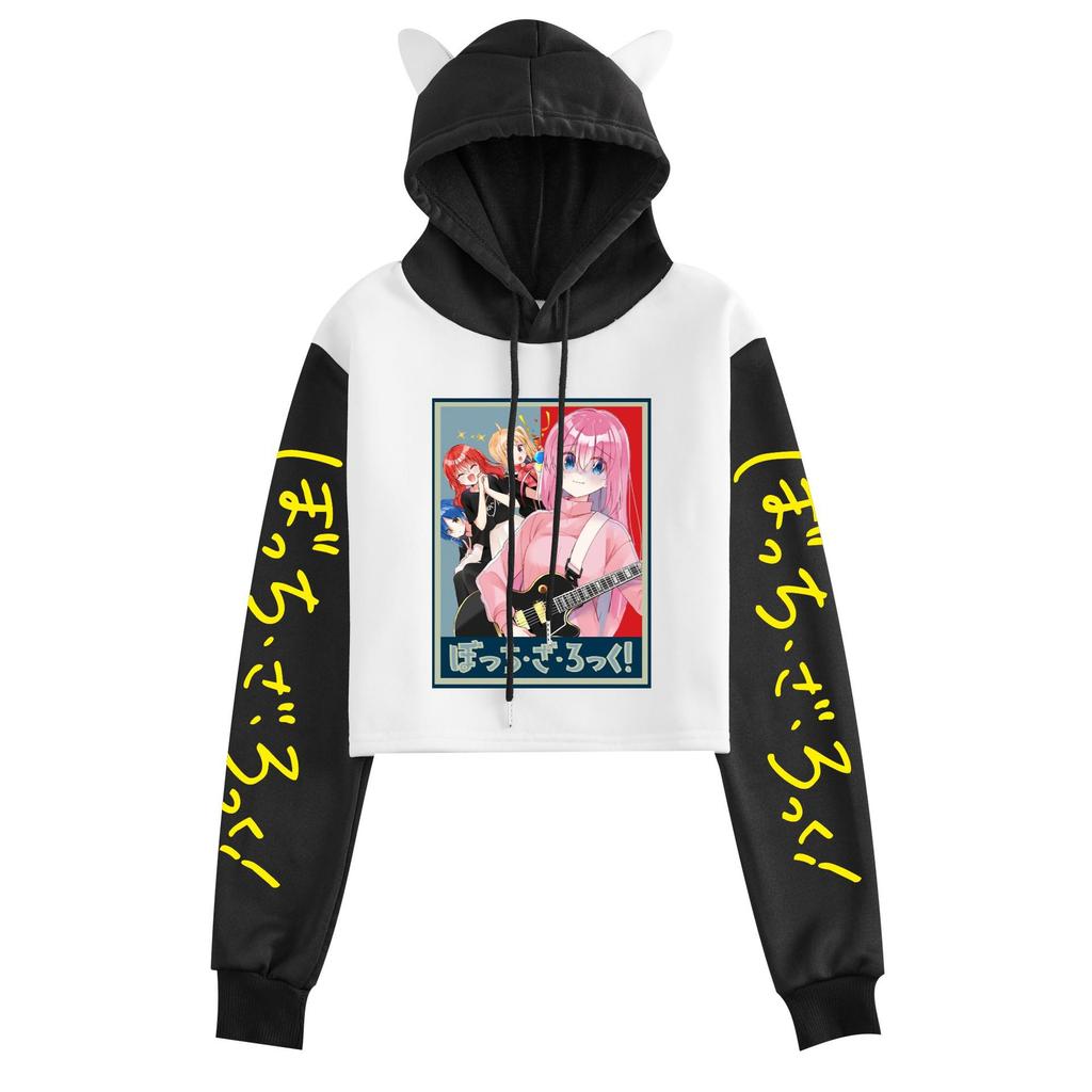 Bocchi the Rock Anime Katze Ohren Color Block Hoodie für Damen – Herbst/Winter