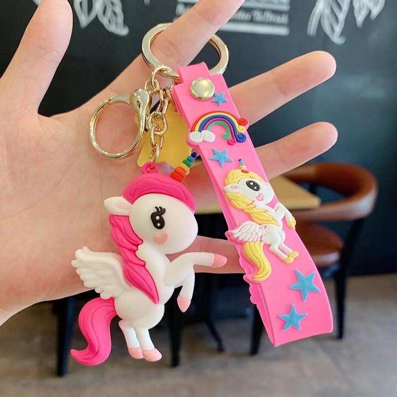 Unicorn Keychain Set with Soft PVC Strap and Metal Ring Durable Decorative Accessory for Bags and Keys Multiple Designs Included