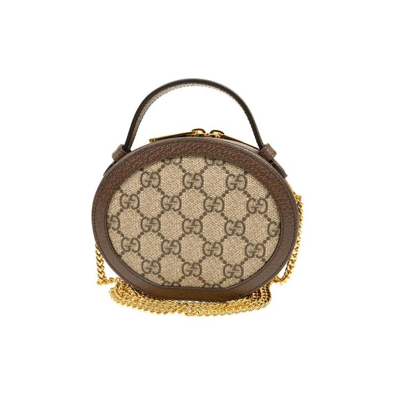 Gucci Ophidia Series Double G Logo Chain Canvas and Leather Hand-held Shoulder Crossbody Bag Mini Women's Brown