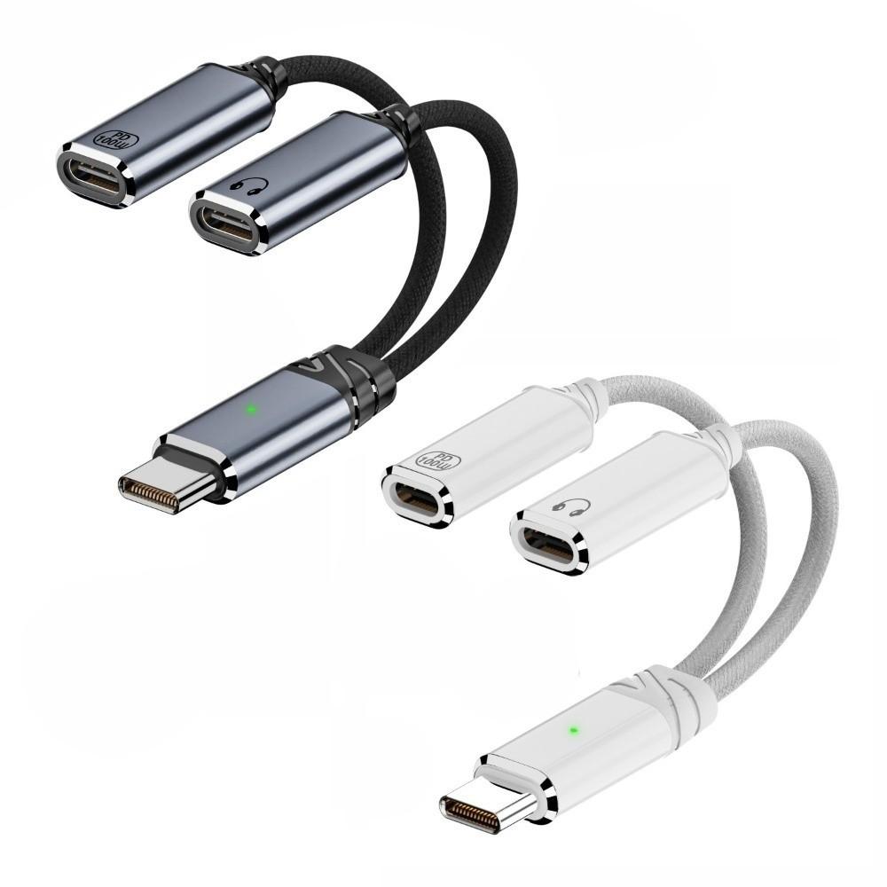 PD 100W Type C Splitter Audio Cable 2 in 1 Design 2-in-1 Headphone Adapter Cable  Phone Charging