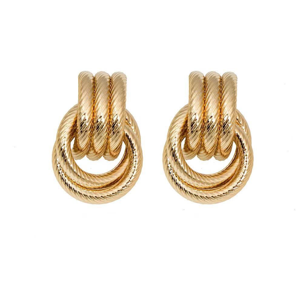 Gold-Tone Geometric Twist Earrings: Fashionable and Versatile Multi-Layer Braided Earrings for Women.