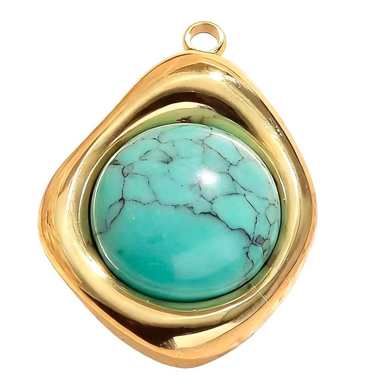 Blue Tiger Eye Stone Pendant Women's Necklace, 18K Gold Titanium Steel Oval Accessory
