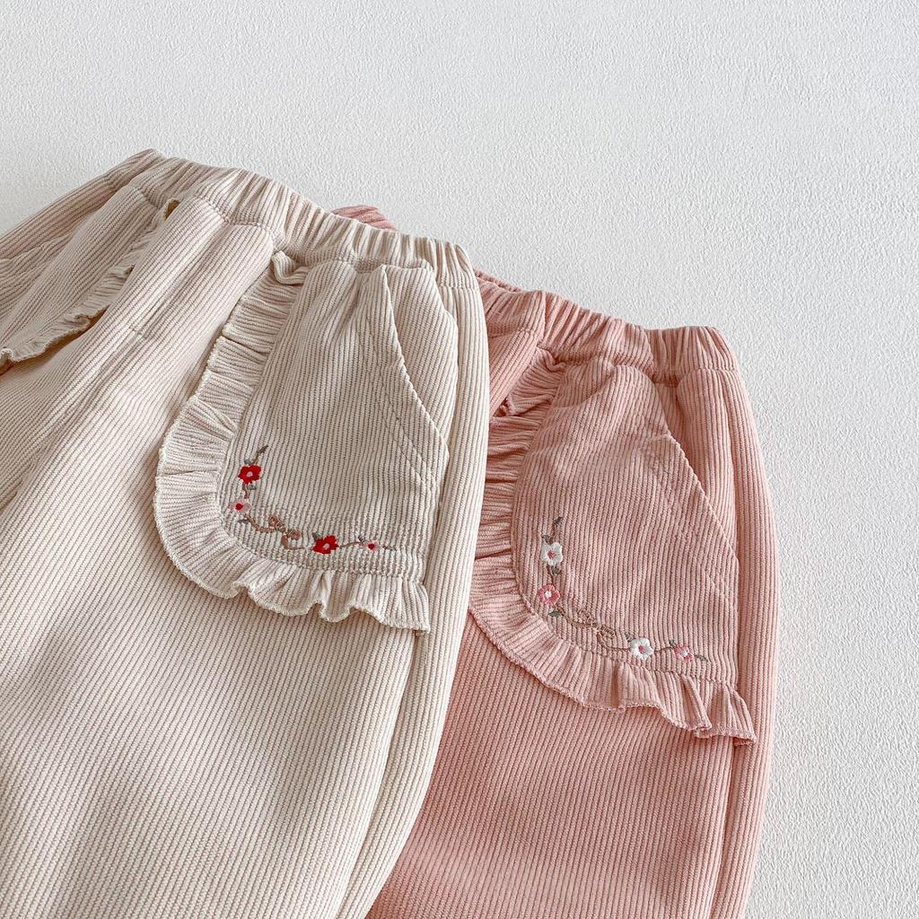 Girls' Fleece-Lined Korean Style Embroidered Joggers – Winter 2025 Children's Thick Sweatpants