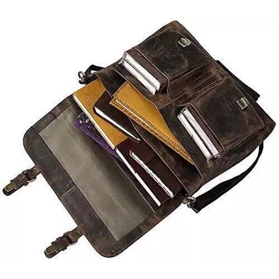 16 Inch Retro Buffalo Leather Laptop Messenger Bag Office Briefcase College Bag
