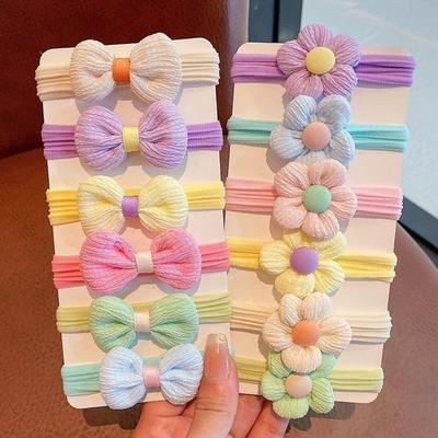 6Pcs Women Hair Rope Bowknot Decor Bright Color Tie Thick Thin High Elastic Hair Ring Hair Accessory