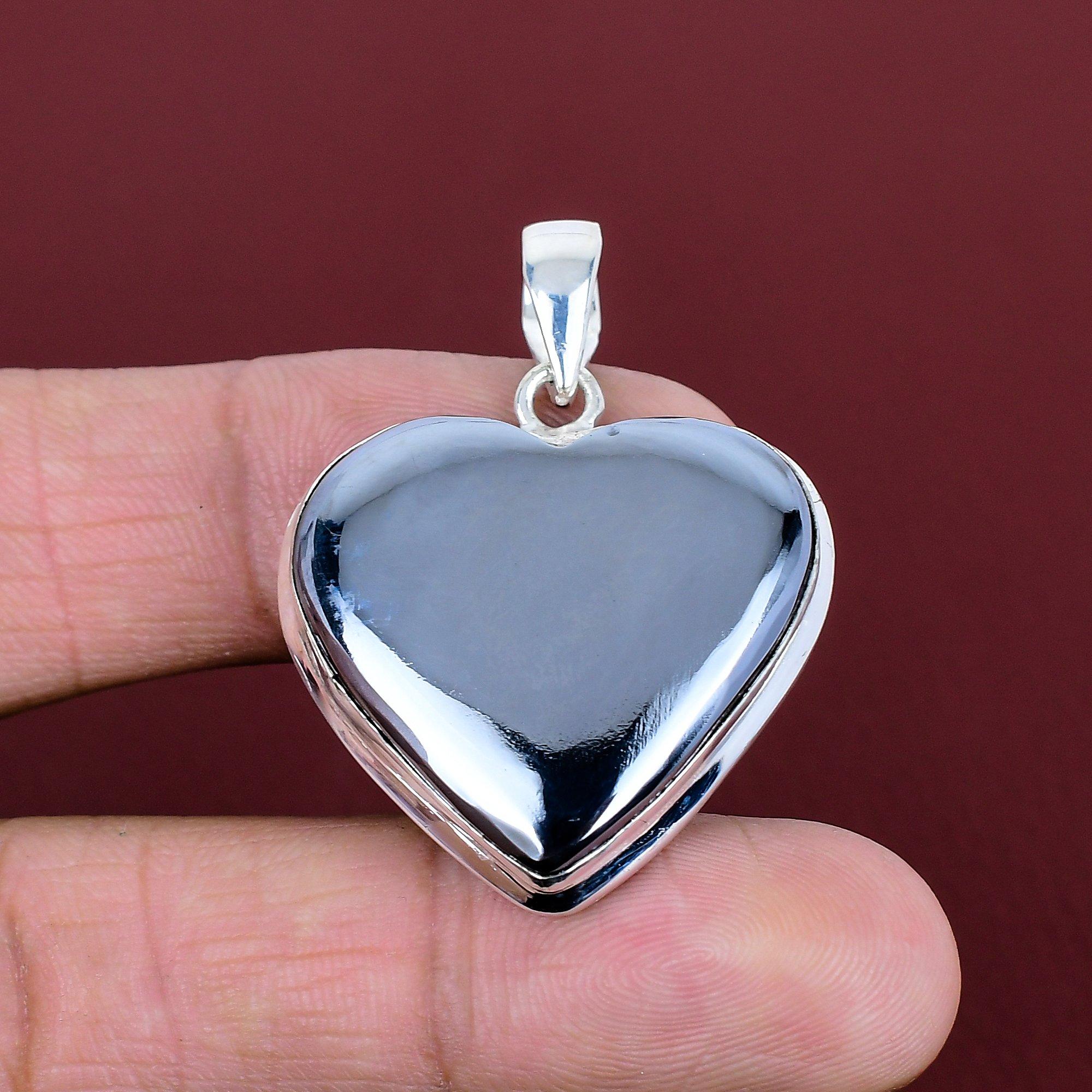 Shungite pendant original gemstone pendant handmade jewelry 925 sterling silver pendant statement pendant gifts for him heart silver jewelry