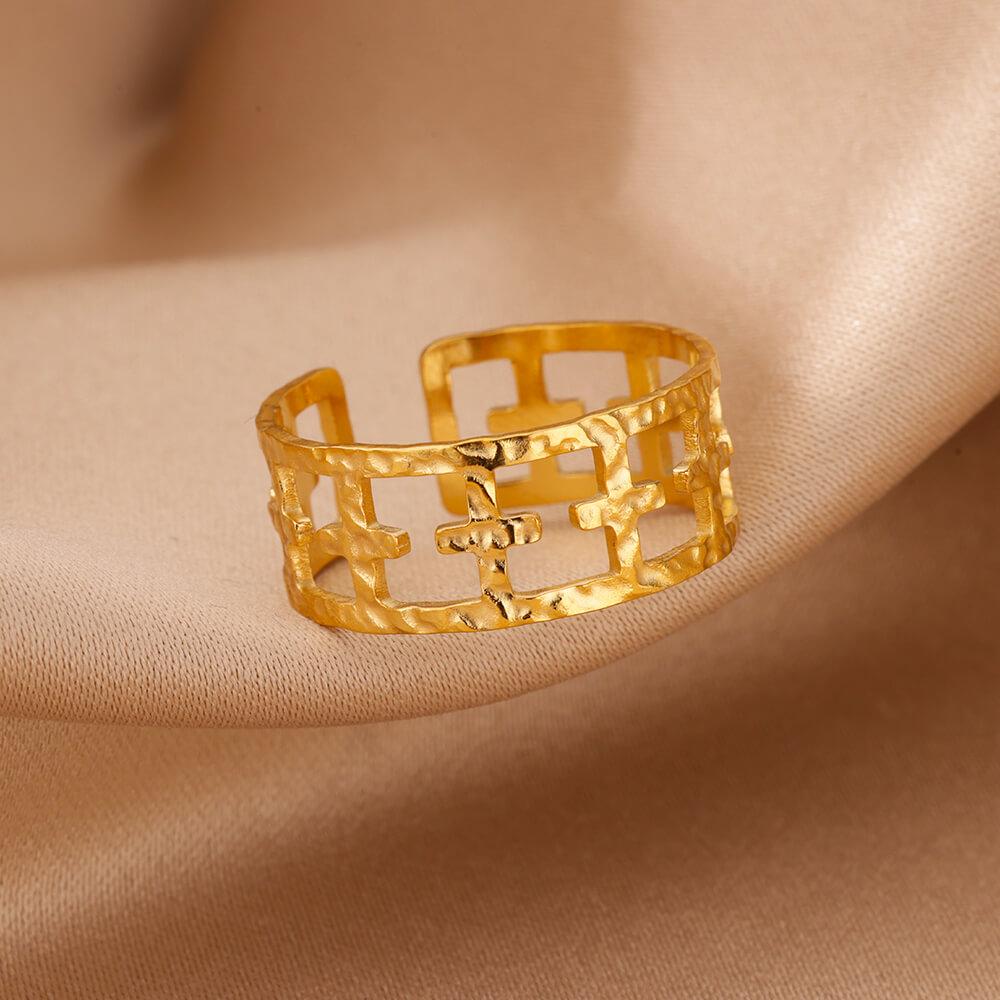 French style Stainless Steel Rings for Women Retro Vintage Gold Color Ring Wedding Jewelry Anti Fading Accessories Gifts 2024