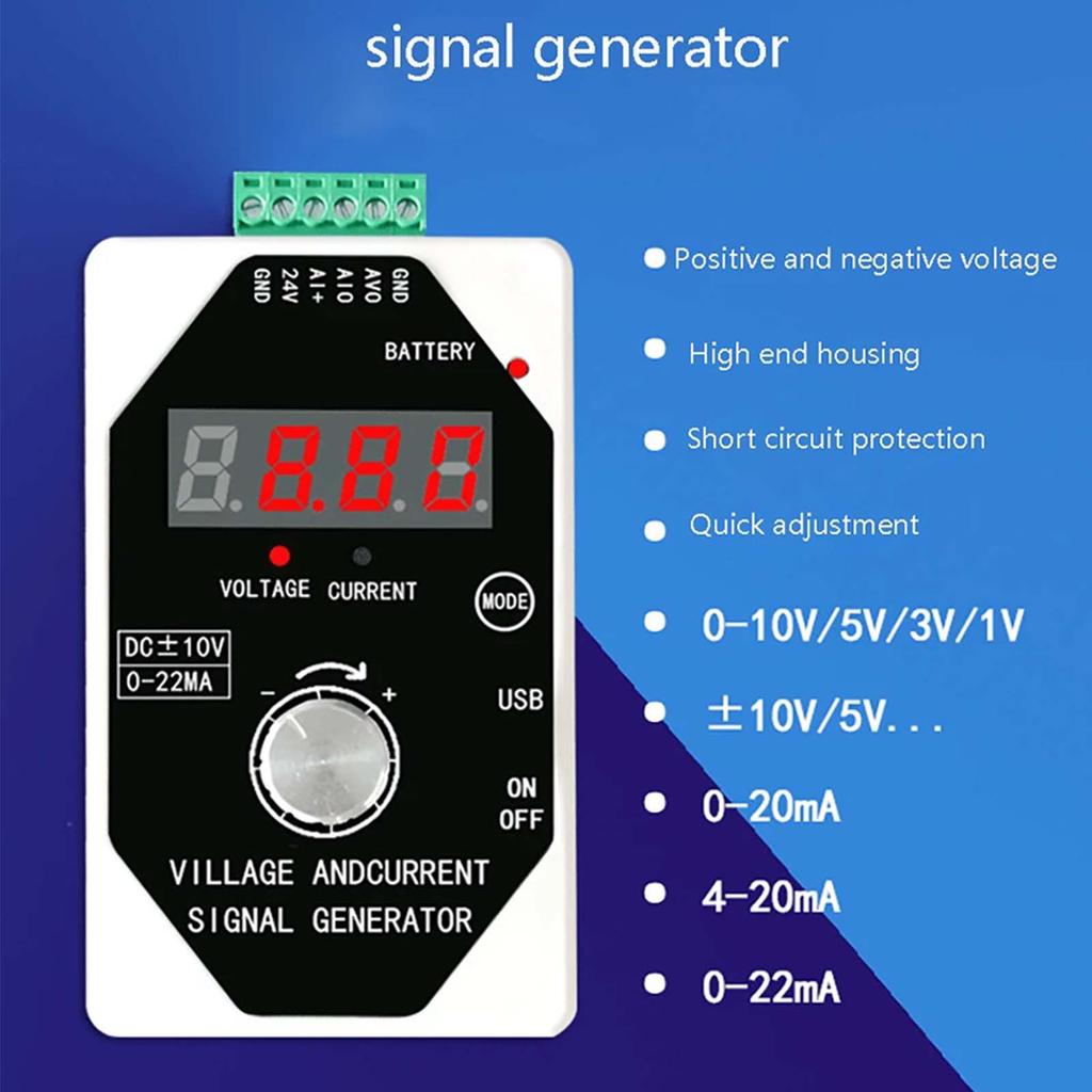 Signal Generator 0-4-20mA Voltage Current 0-10V/0-5V/0-3V/0-1V Output Checker Tester Monitor with Rechargeable Li Battery