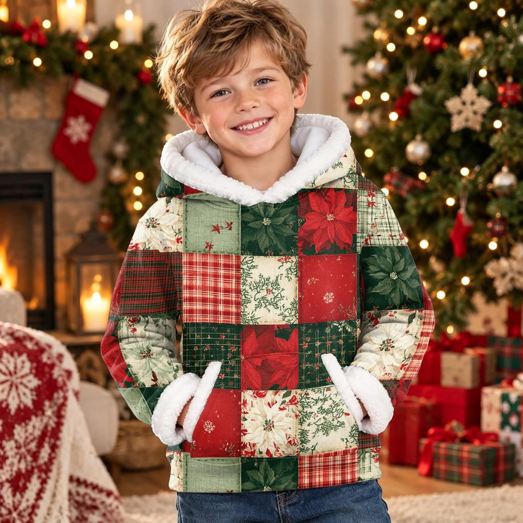 Kids Long Sleeve Christmas Print Casual Fashion Hooded Top