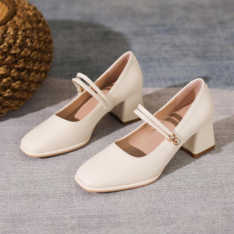 Fashion Work Mary Jane Shoes Women's Gentle Wind Light Mouth Medium High Heel Professional Single Shoes Women