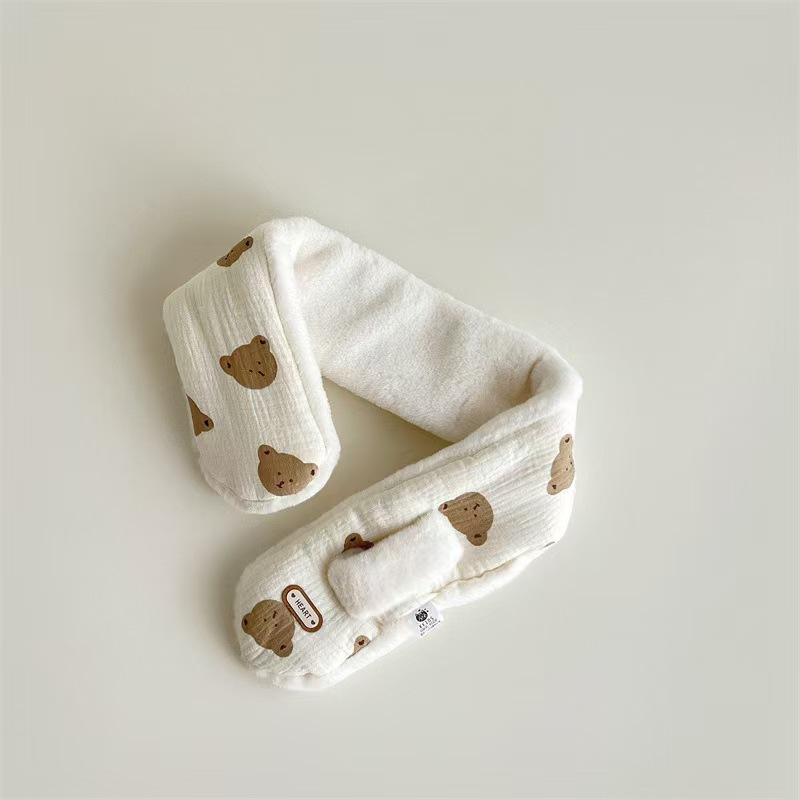 Non-Toxic Korean Bear Print Baby Scarf Winter Plush Cross Scarves For Kids Children Warm Neckerchief Scarves Baby Accessories 1-6Y