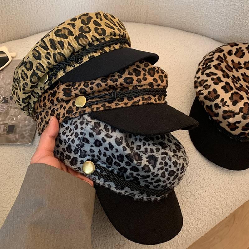 Pattern Leopard Beret Hat Unisex Versatility Breathable Oversized Design Unisex