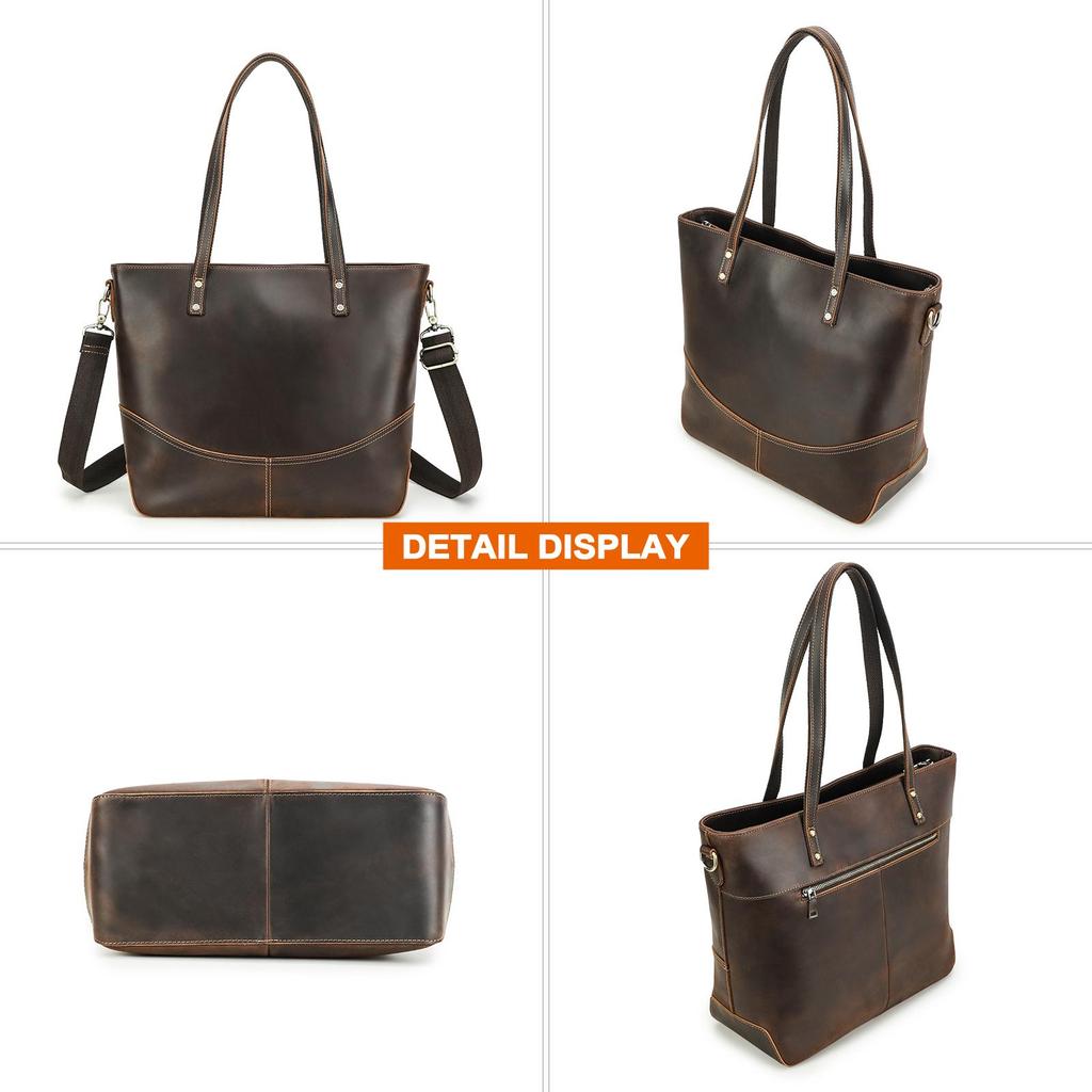 CONTACT'S Genuine Leather Tote Bags for Women Men Briefcase Shoulder Messenger Laptop Bags Lady Office Female Bags Handbags for 14.2 Laptop