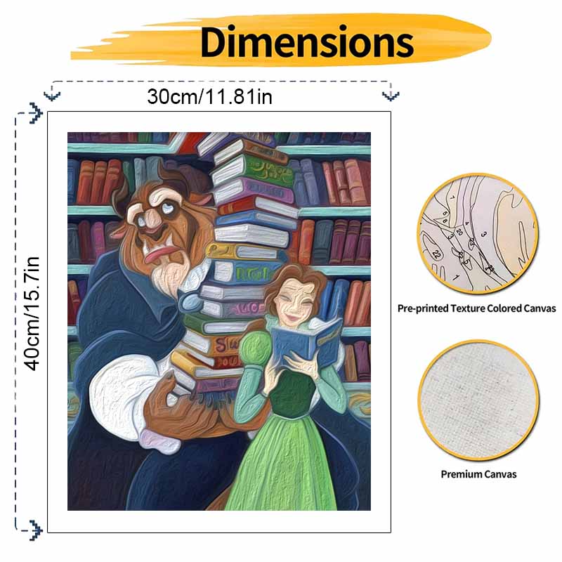 Disney Beauty And The Beast Reading Books Digital Oil Paint By Numbers Hand Painting Kit. Home Decor Art Gift
