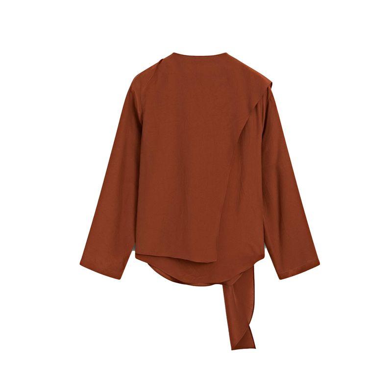 MD Autumn Women Clothes French Style Art Department Design Sense Pleat Decorative Scarf Collar Long Sleeve Shirts Top 5183783