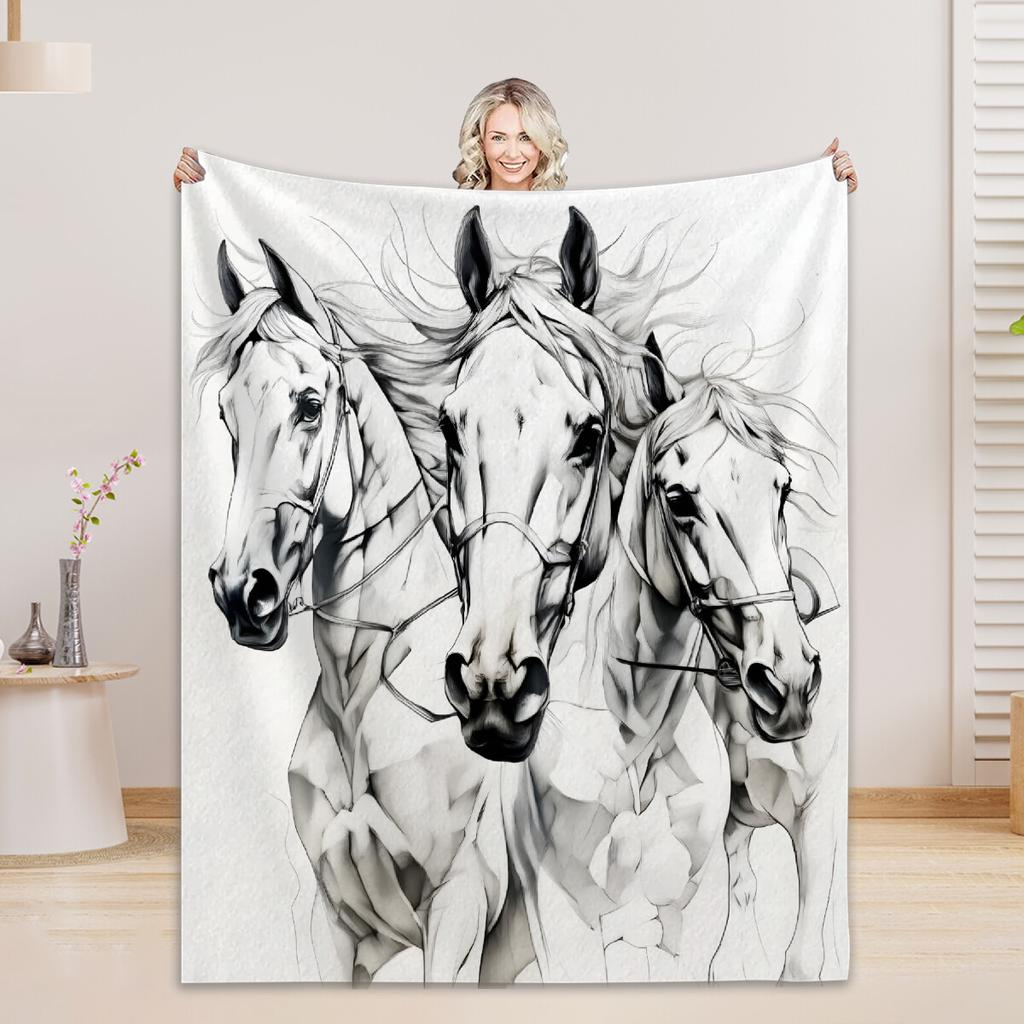 Wolf Lion Animal Print Flannel Blanket Comfortable Soft for Home Decoration Customizable Size Family Living Room Decor