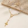 1 Bohemian style Jesus hang tag cross imitation pearl bracelet chain design versatile women's bracelet