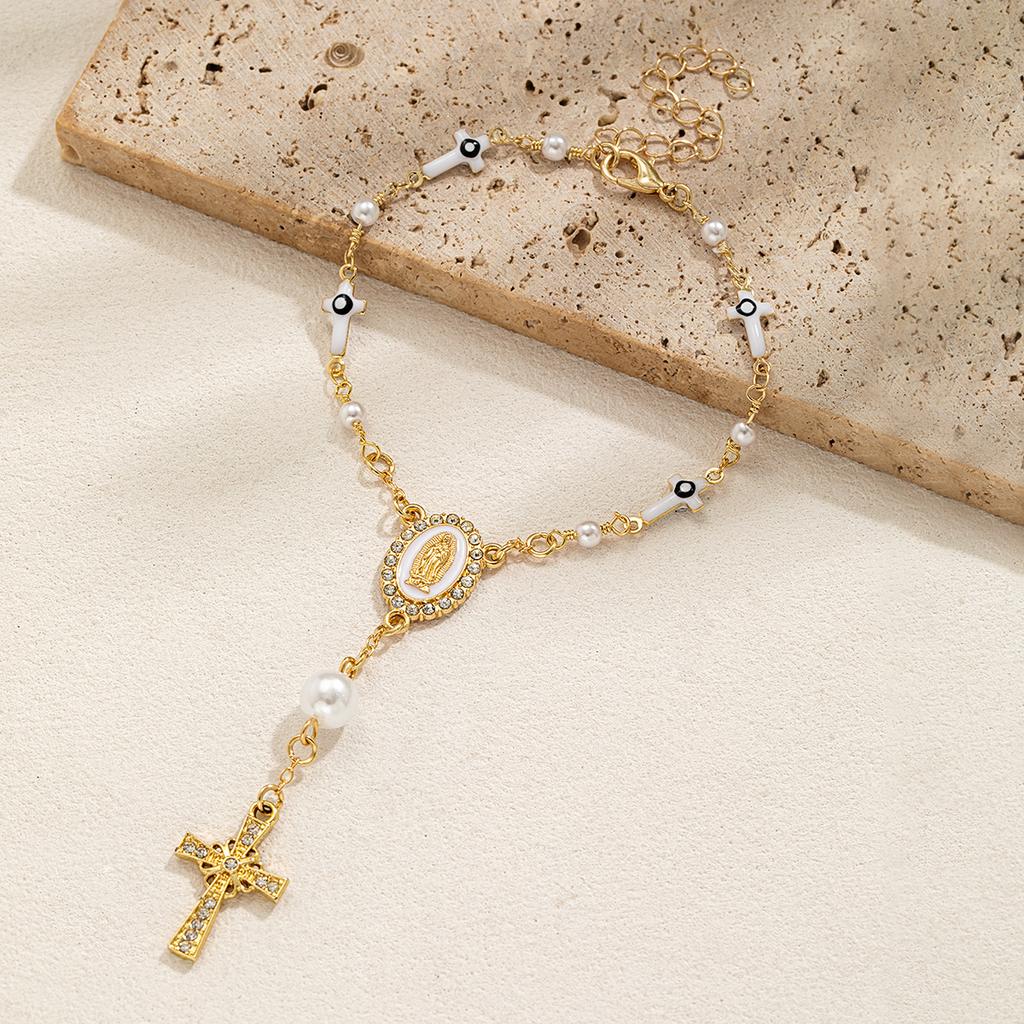 1 Bohemian style Jesus hang tag cross imitation pearl bracelet chain design versatile women's bracelet