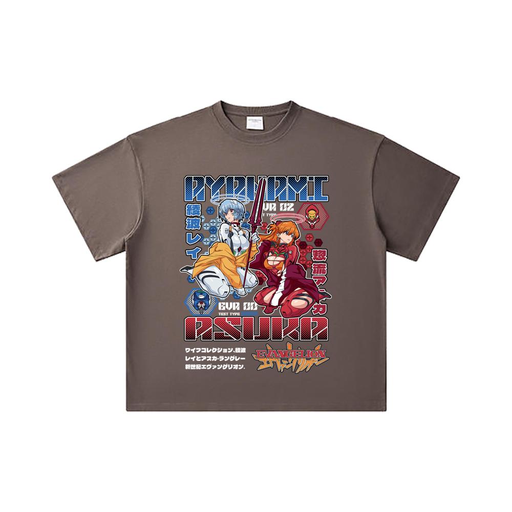 260 GSM Double Yarn 32 Count 100% Cotton Evangelion V2 Asuka Rei Print Unisex Heavy Cotton T Shirt