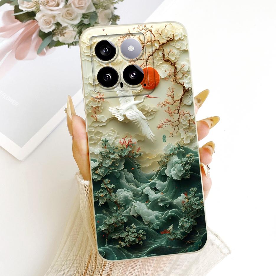 For Xiaomi Mi 14 Pro Case Cool Owl Dragon Painted Cover Soft Silicone Matte Phone Case For Xiaomi 14 Pro Mi14 5G Back Cover Bags
