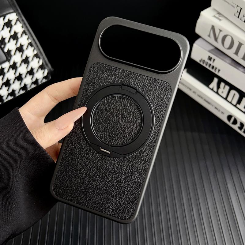 For Honor 500 Honor 500 Pro Case Litchi Grain Leather Strong Suction Metal Kickstand 360° Rotatable Spray Coating Hybrid Cover