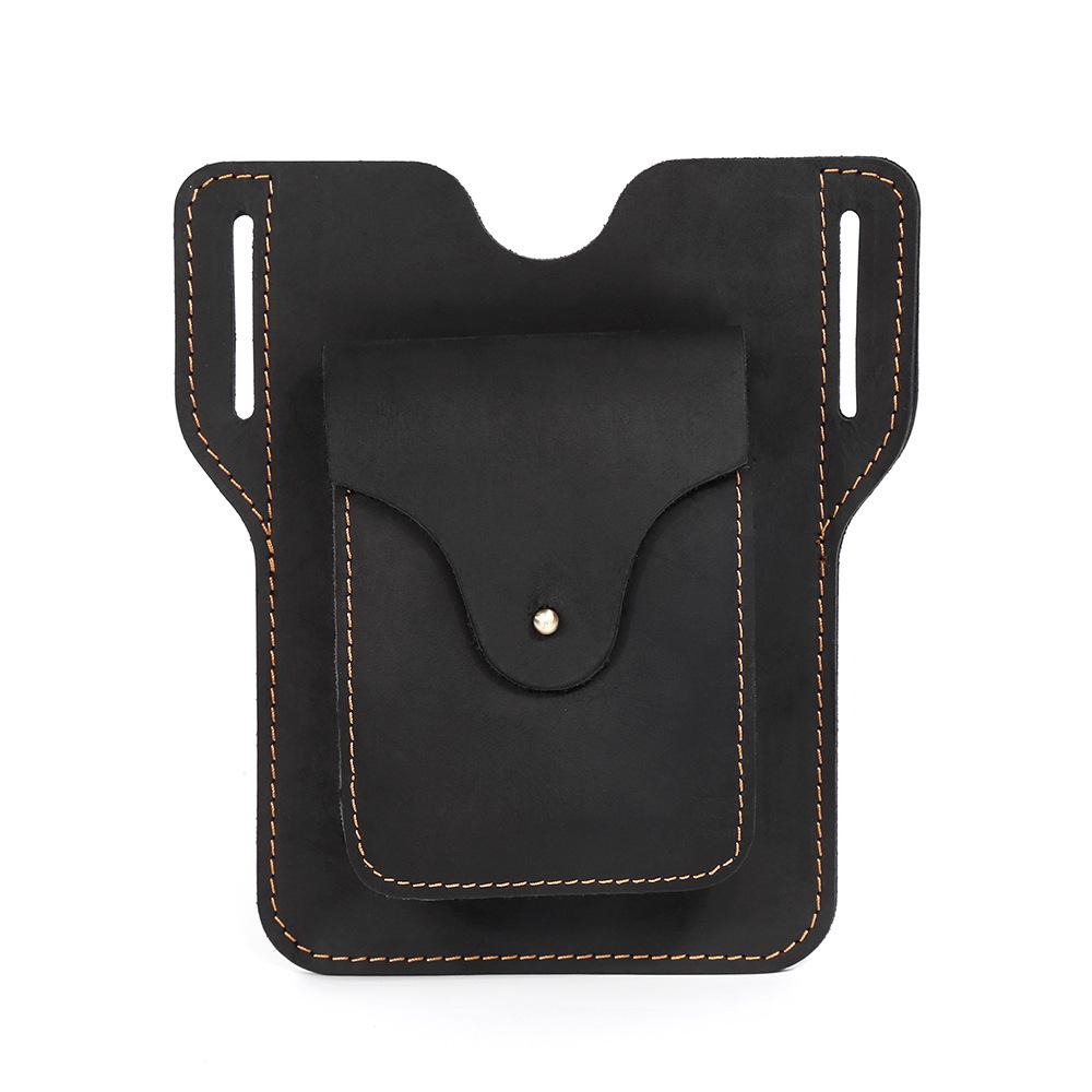 

Men s Cross-border Genuine Leather Waist Bag - Outdoor Sports Crazy Horse Leather Phone Belt Bag