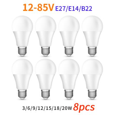 8Pcs/Lot LED Bulb Light 12-85V High Power 3W 6W 9W 12W 15W 18W 20W E27 E14 B22 High Lumen Suitable For Study Kitchen Living Room