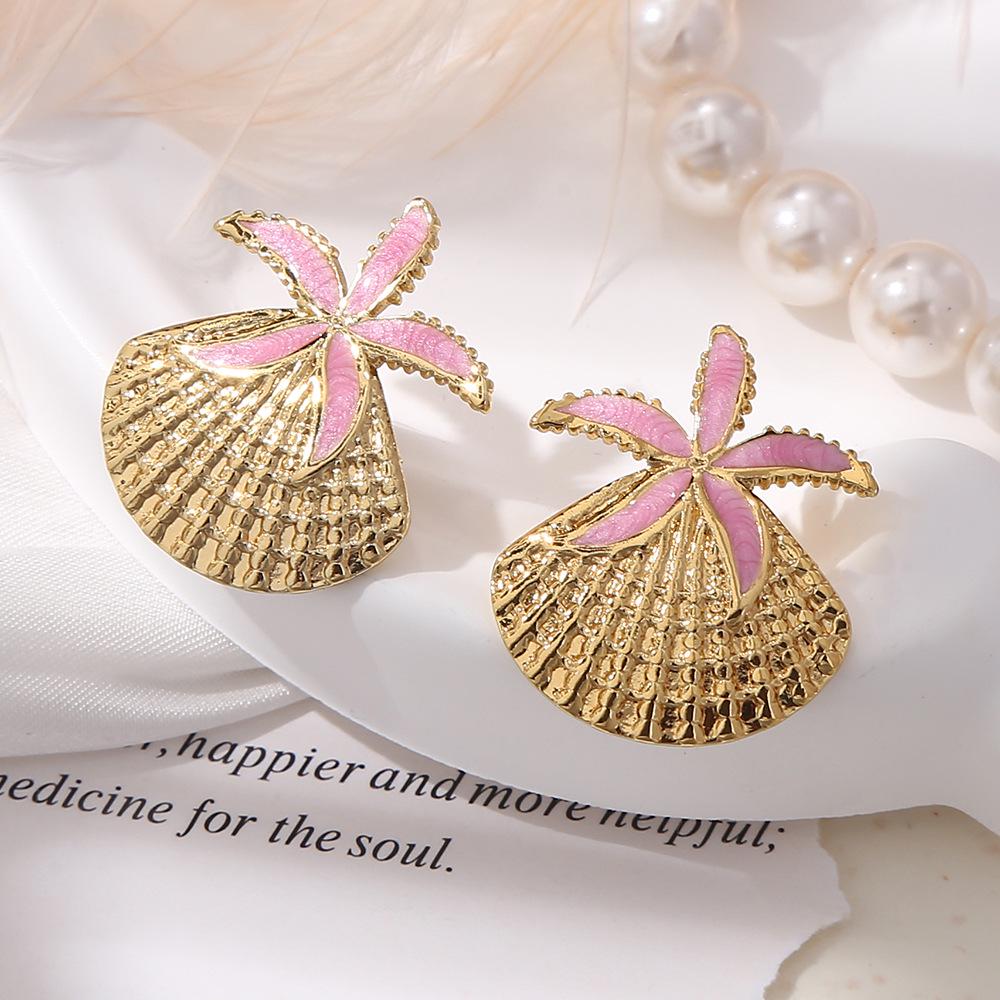 Elegant Ocean Style Titanium Steel Starfish Shell Stud Earrings
