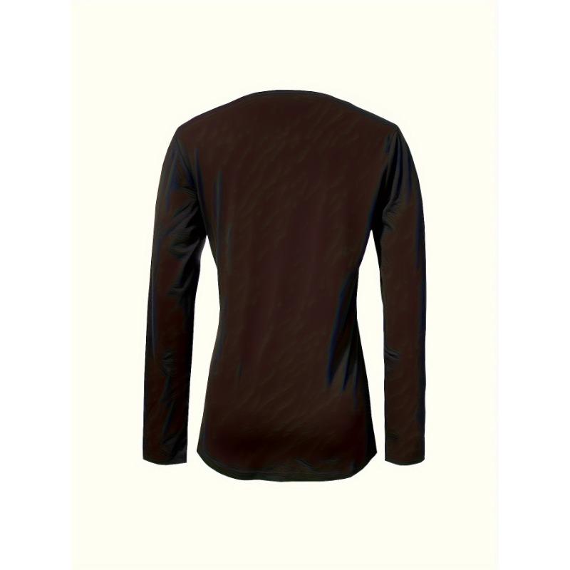 Tricou cu gât roșu cu imprimeu leopard, top casual cu mânecă lungă pentru primăvară și toamnă, îmbrăcăminte pentru femei