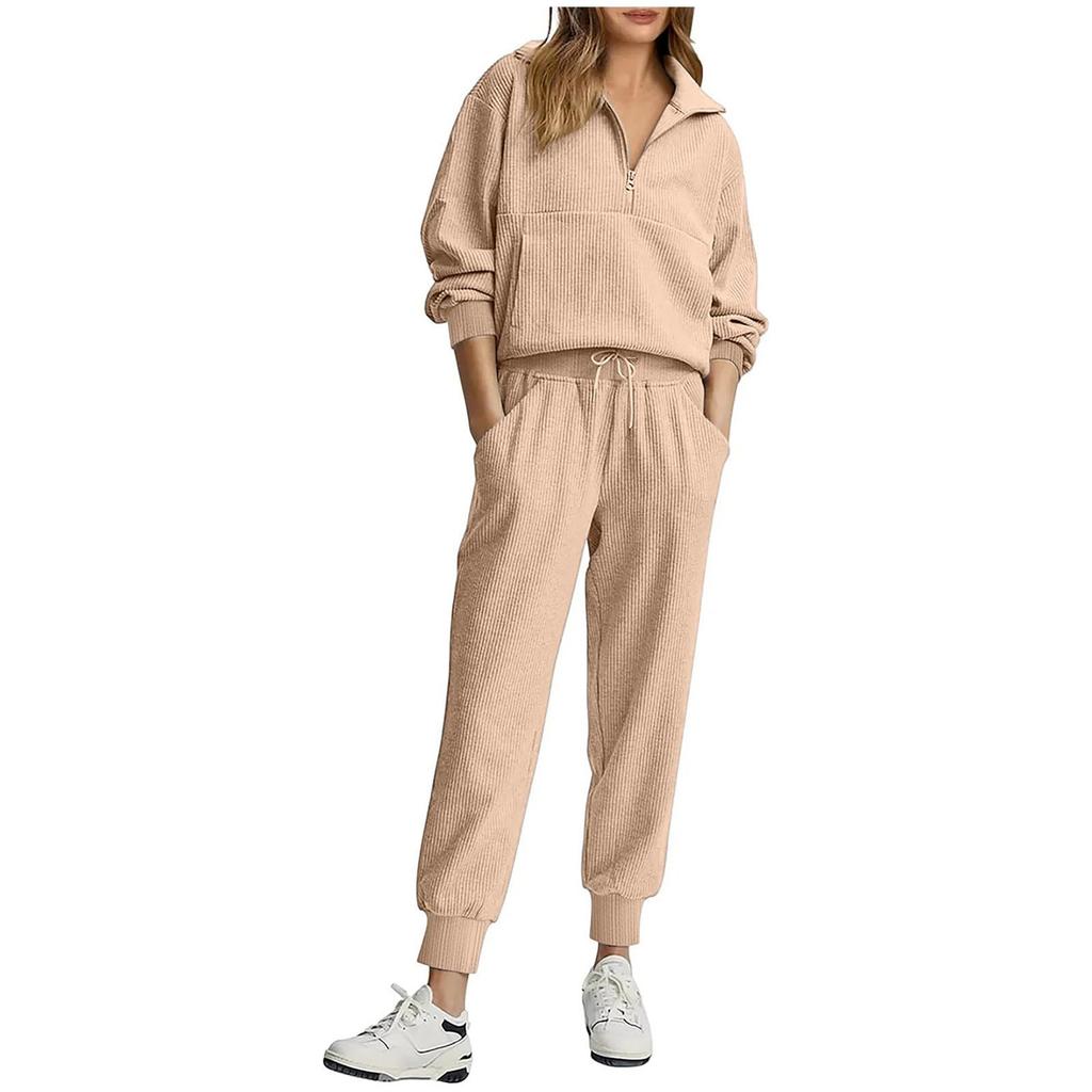 Women's Casual Half Zip Long Sleeve Top and Pants Set