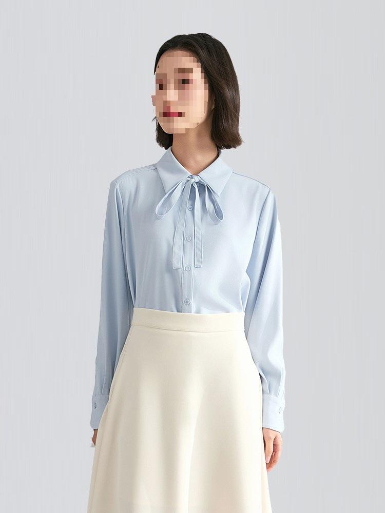 Miss Bird Women s Blue Bow Tie Long-Sleeve Blouse - Professional Interview & Workplace Wear 2XL suitable for 130-140 jin