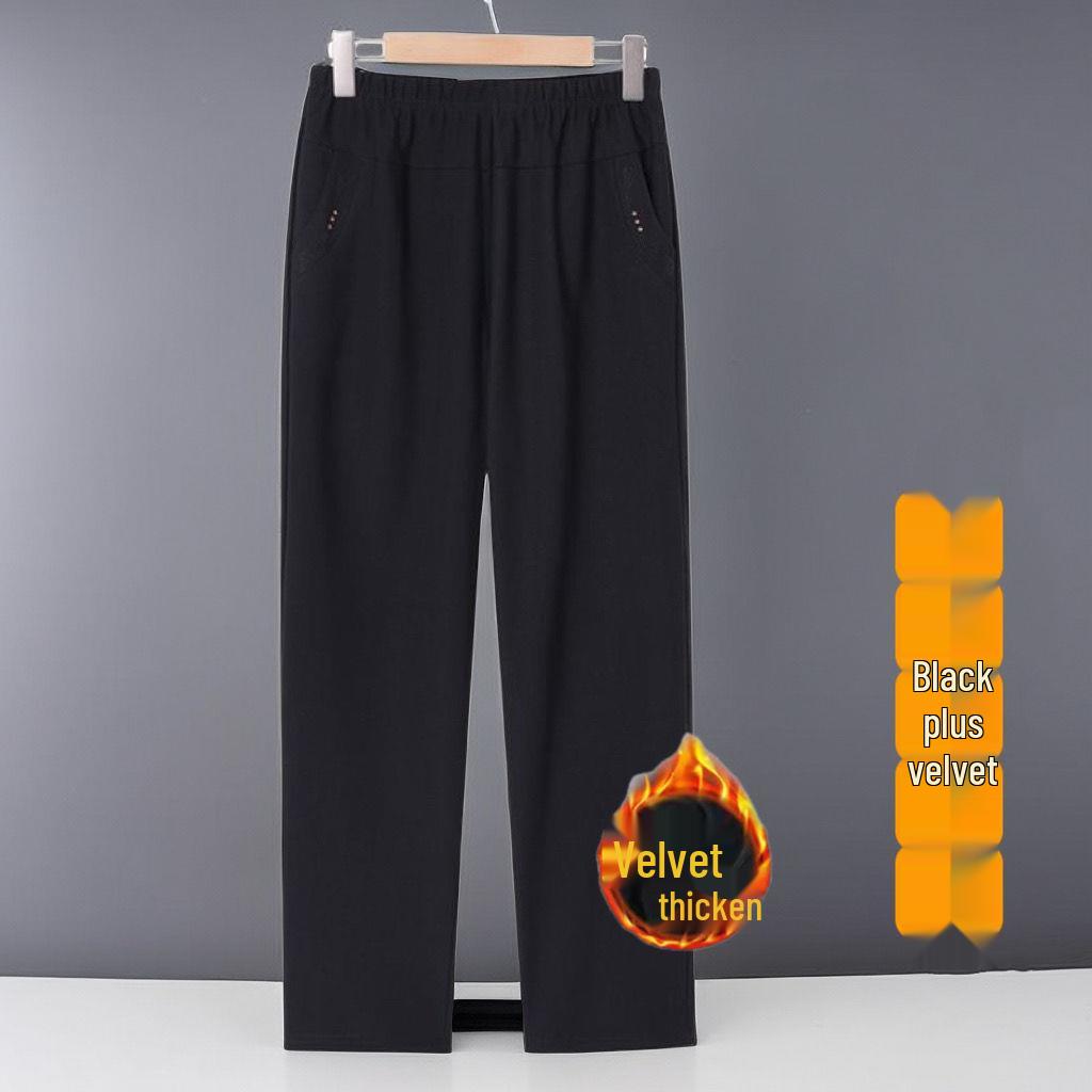 2025 High-Waisted Straight-Leg Pants for Mothers and Grandmothers, Plus Velvet, Thickened for Winter