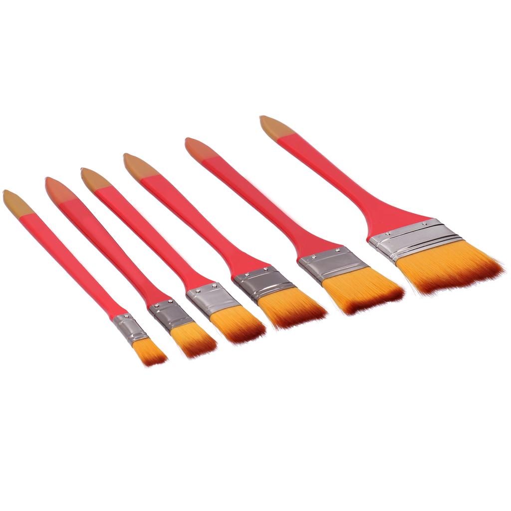 6Pcs Flat Brushes Nylon Hair Oil Acrylic Special Painting Professional Tools Red