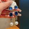 Silver Needle Diamond Oval Pearl Tassel Necklace Earrings Set French Retro Light Luxury High-end Jewelry Women