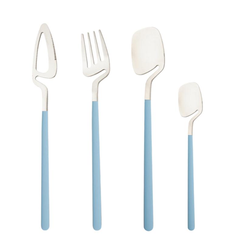 4Pcs Blue Silver Stainless Steel Cutlery Set Kitchen Silverware Dinnerware Knife Fork Spoon Flatware Set Brushed Stain Tableware Utensils