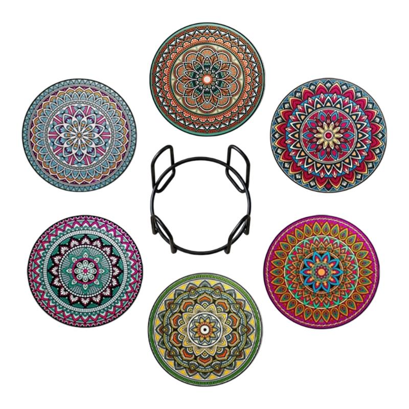 Round Cup Guard Set with Rack, 6 Piece Guard Set for Glasses and Cups, Styled Accent for Dining Tables and Coffee