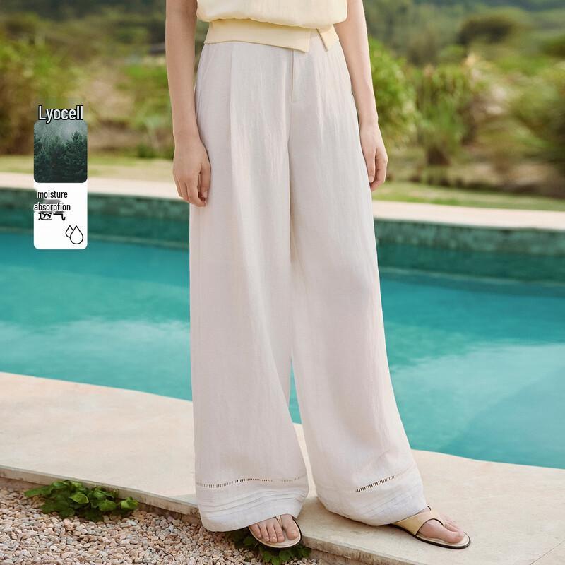 ELLE Women s French-Style Patchwork Linen Tencel Wide-Leg Pants M