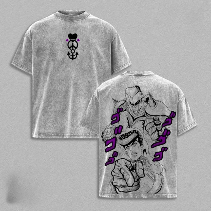 

Аниме JoJo s Bizarre Adventure Хигашиката Джоске Принт Футболка Мужская Женская Футболки Хлопковая Одежда Стиранная Футболка Harajuku Топы S серый