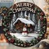 Warm Winter Wooden Christmas Sign with  Snow House & Snowman Pattern - Navidad Round Sign for Front Door Wall Hanging Decor - Ideal Christmas Gift