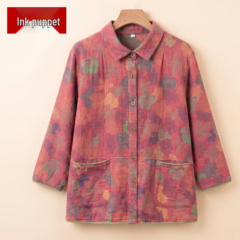 Middle-Aged Women s Floral Seven-Sleeve Top XL