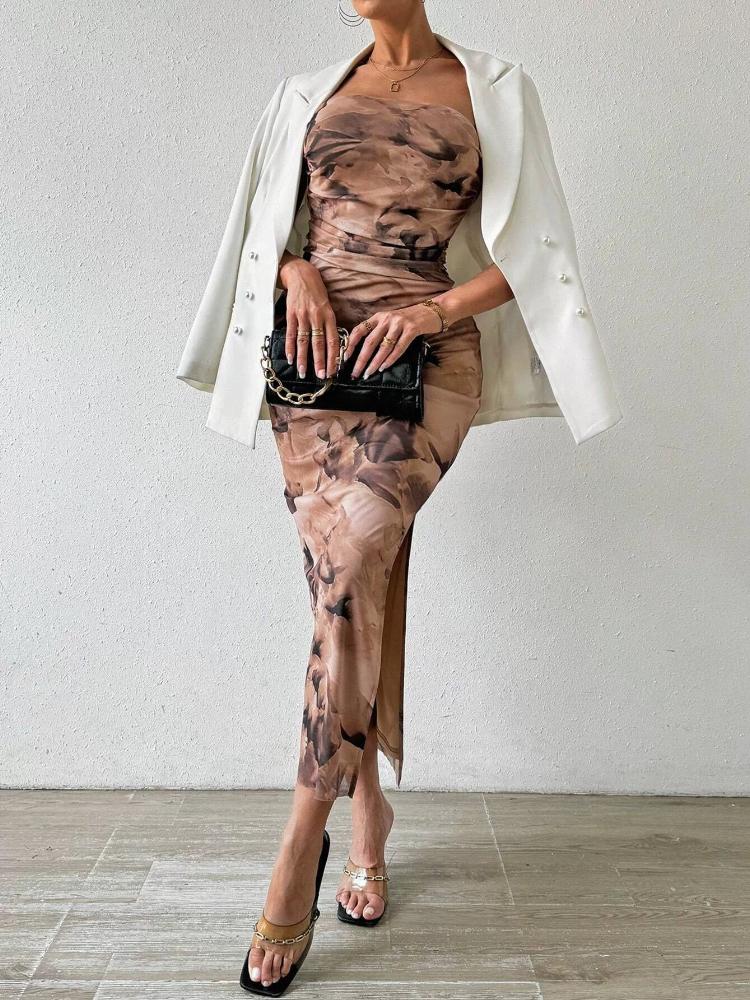 Ladies' Summer Slim Fit Dress Fashionable and Sexy Strapless Dress Sleeveless Printed Dress