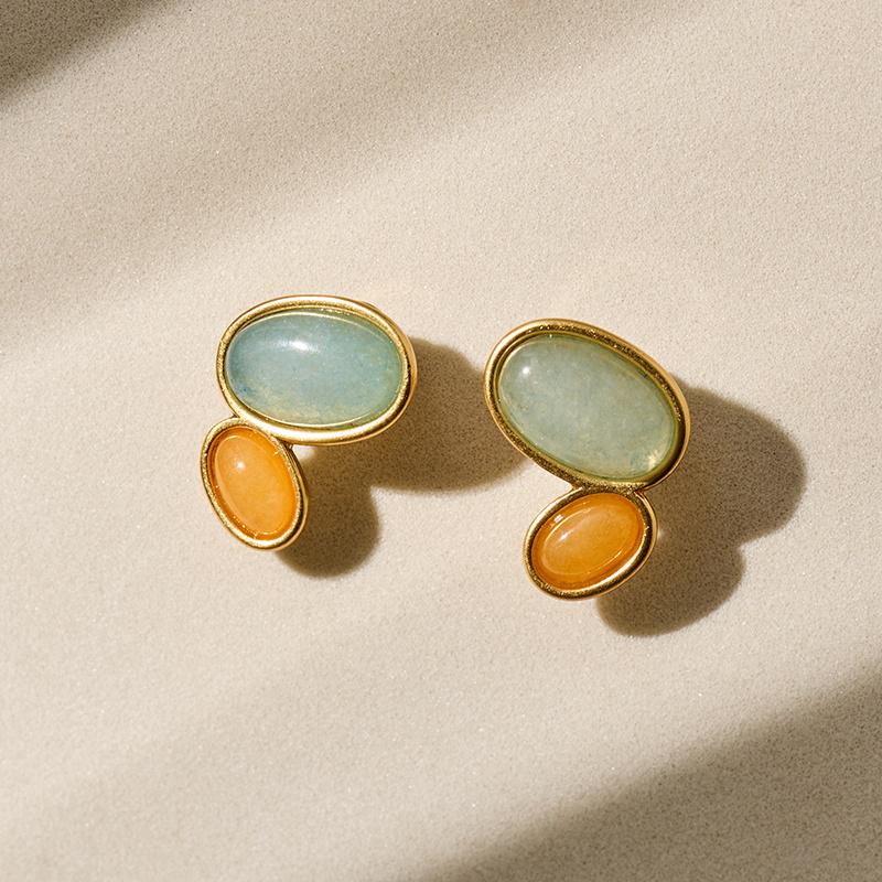 

Испанские серьги-пусеты из серебра 925 пробы с позолотой из латуни цвета светлой роскоши и инкрустацией камнями для женщин