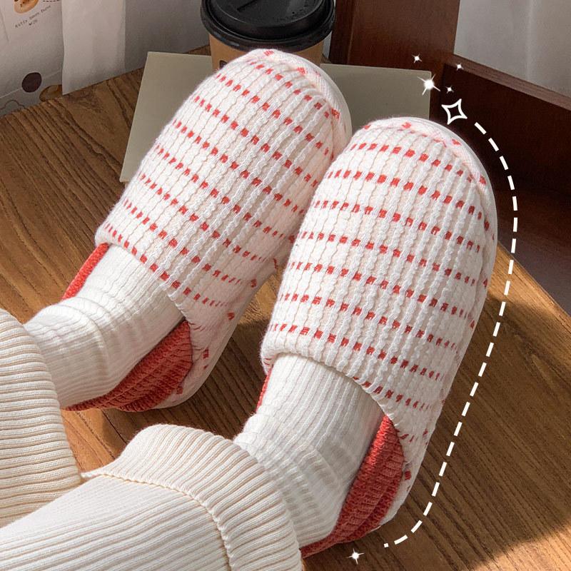 Winter new soft-soled knitted confinement shoes flat heel root bag warm home slippers cotton mop