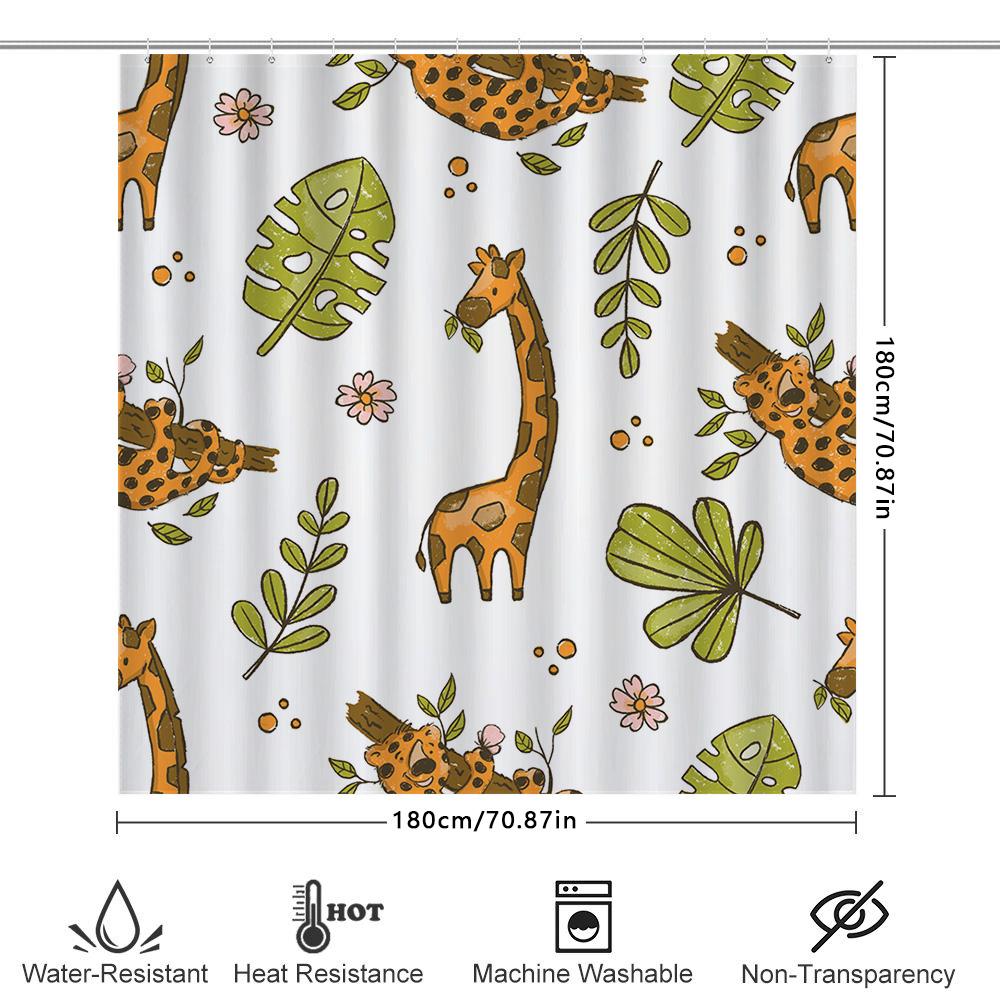 Vibrant Giraffe Tropical Leaf Printed Shower Curtain For Bathroom Decor Taurusduan Design