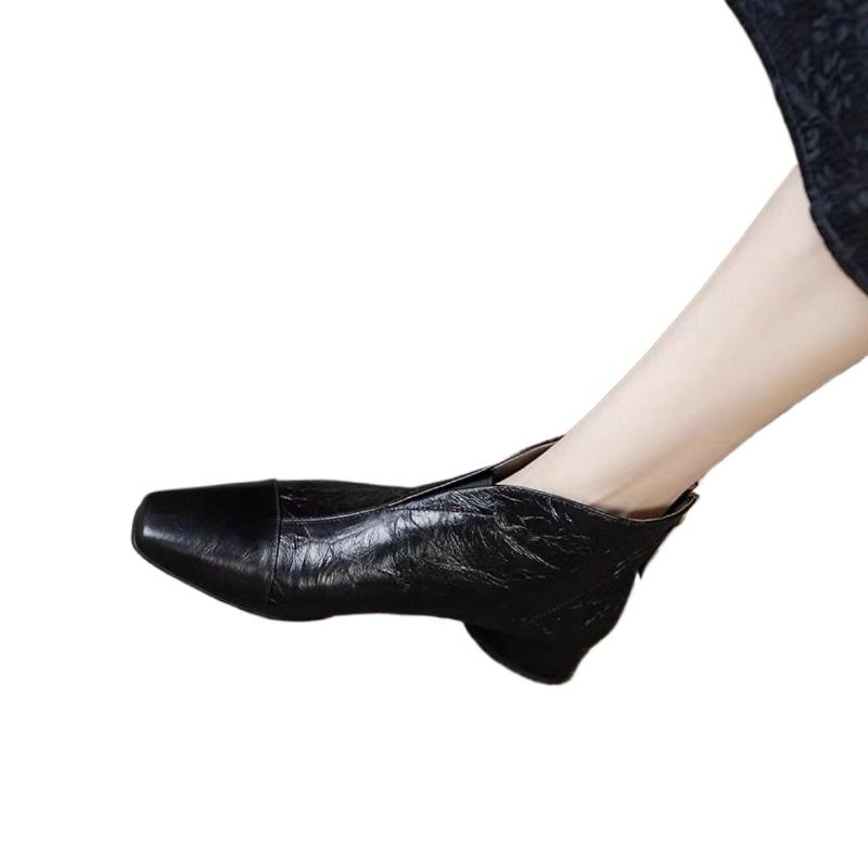 Móda 2024 Nové boty pro ženy Kotníkové dámské boty Retro Moderní boty Dámské Šití Čtvercová špička Zadní zip Nízký podpatek Venkovní obuv Dámská