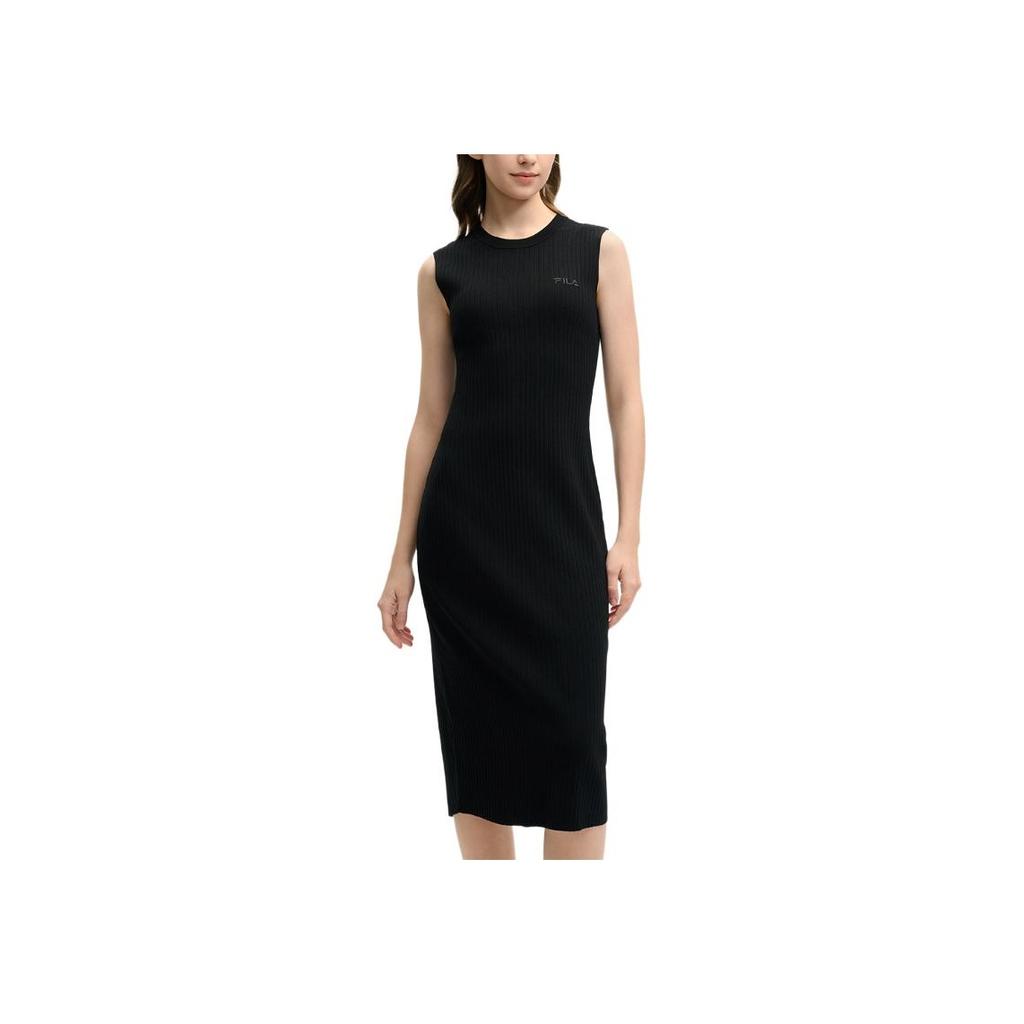 FILA Modern Heritage Fashion Casual Simple Solid Color Sleeveless Dress Women dresses Black F51W528302F-BK