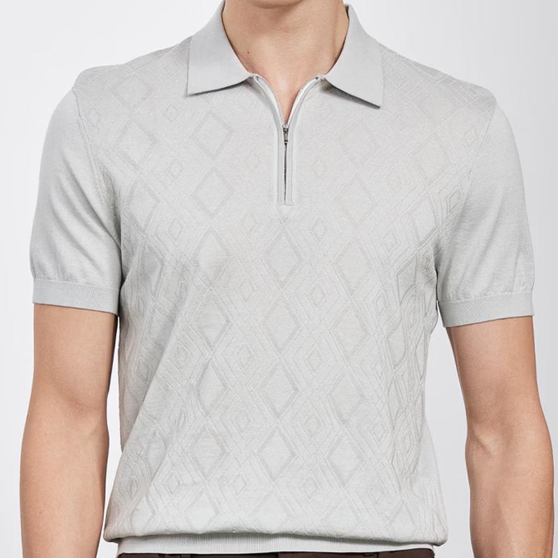 Antonio Men s Breathable Linen Blend Jacquard Zipper Polo Shirt 50