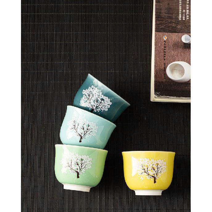 115ml Heat Sensing Color Changing Ceramic Tea Cup Sakura Hope Tree Kung Fu Tea Set